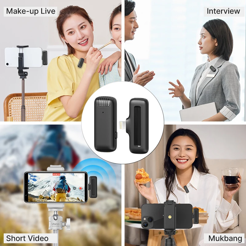 Ulanzi J11 Wireless Lavalier Microphone for iPhone iPad, Plug-Play Wireless Mic with Clips Charging Box for live streaming