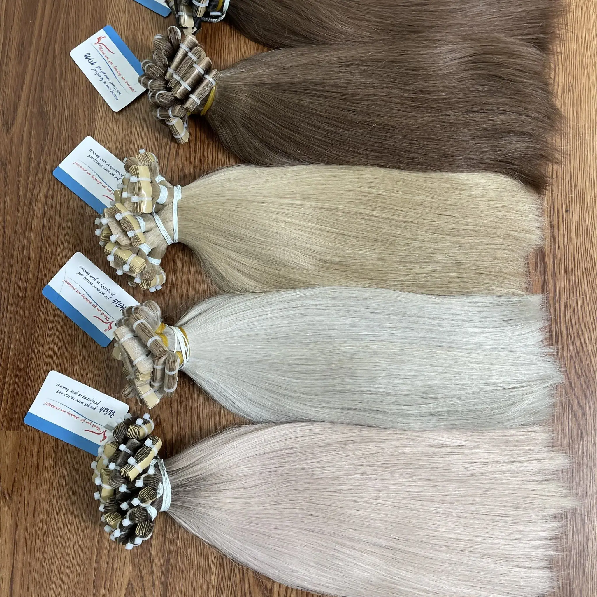 Flash Sale on 100% Natural Vietnamese Raw Hair Weft Beautiful Blonde Colors Dyed Human Hair with Invisible Tape Available Stock