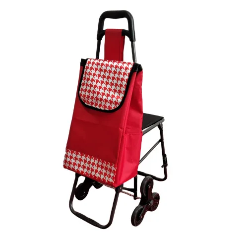Shopping Trolley With 6 wheels With Chair Small Load Weight Newest Steel Tube Design Customized Pattern Cheap Aluminum Light