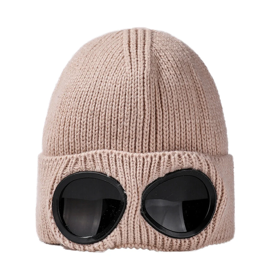Winter Knit Hats Warm Sunglasses Knitted Cap Unisex Ski Cycling Sports Beanie Hats With Glasses