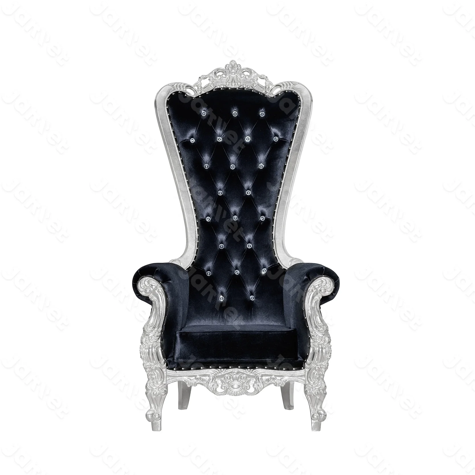 Wholesale Wedding Event High Back Queen Chair Velvet Black and Silver Throne Chairs