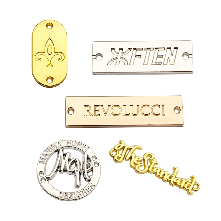Factory price engraved brand metal tag custom metal logo labels for clothing scarf swimwear