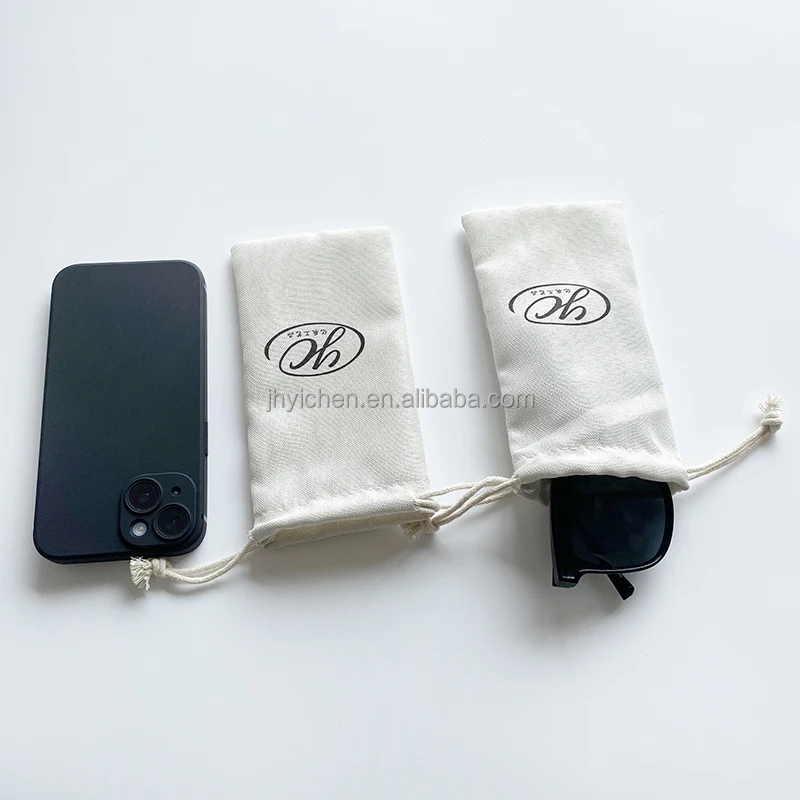 Custom Material 8x18cm Natural Cotton Sunglasses Dust Bag Drawstring Linen Eyewear Pouch