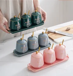 Creative Personality Geometric Pattern Letter Printing Irregular Shape Nordic Ceramic Seasoning Jar