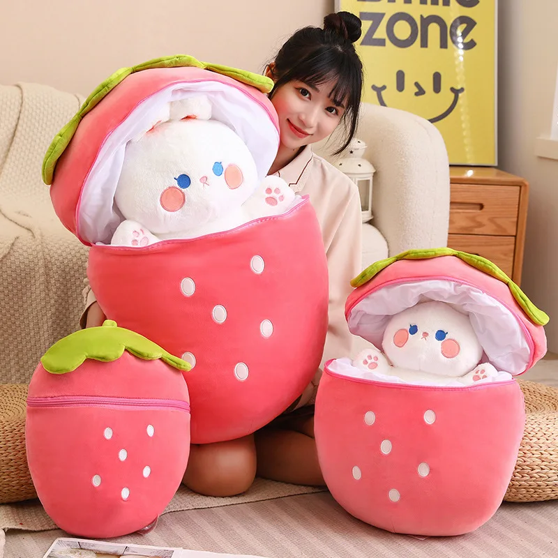 Cartoon Fruit Shape Pillow Strawberry Rabbit Morphed Stuffed Toys Bunny Pillow Girl Birthday Gift