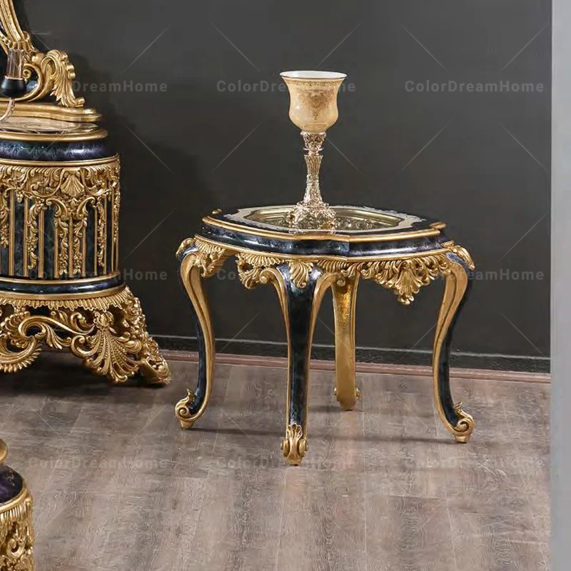 Classic Living Room Furniture Set Turkey Style Luxury Antique Wooden Side Tables