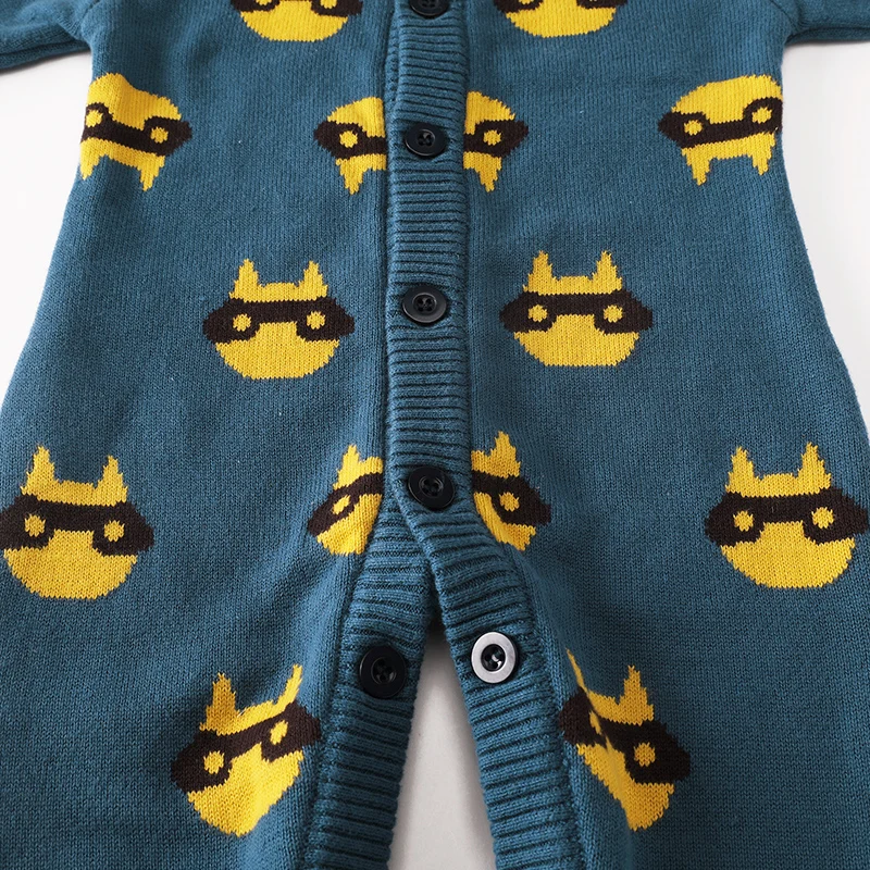Cartoon Pattern Custom OEM ODM Autumn/Winter Newborn Baby Knit Sweater Infant Knitted Kimono Sweater Romper Kids Boy Bodysuit