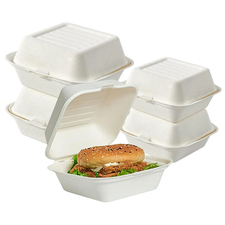 Wholesale Biodegradable Sugarcane Clamshell Food Containers Disposable Bagasse Clamshell for Party