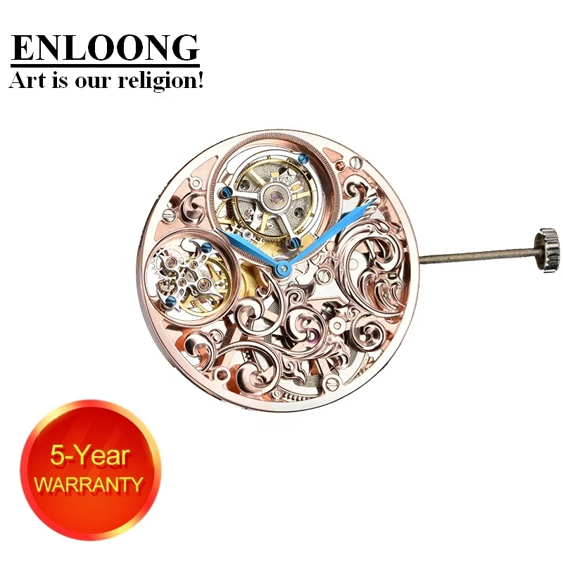 2020 ENLOONG Real Luxury Skeleton Double Tourbillon Movement with Manual Winding OEM ELT0583 Black Tourbillon Watch Movement