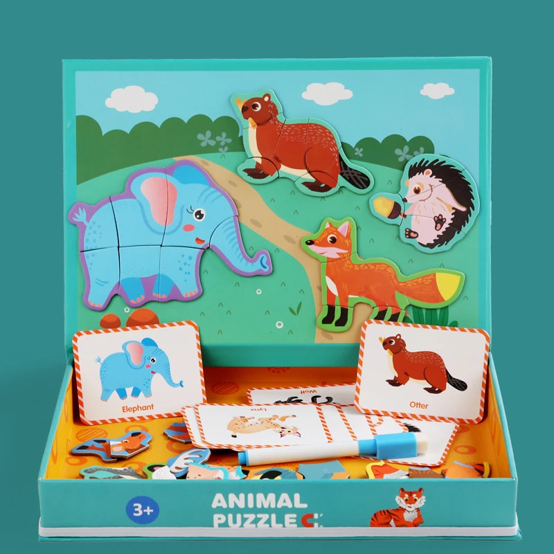 Scene Animal Dinosaur Magnetic Jigsaw Puzzle Children Puzzle Boys and Girls Little Class Children Two-three-four Years Old