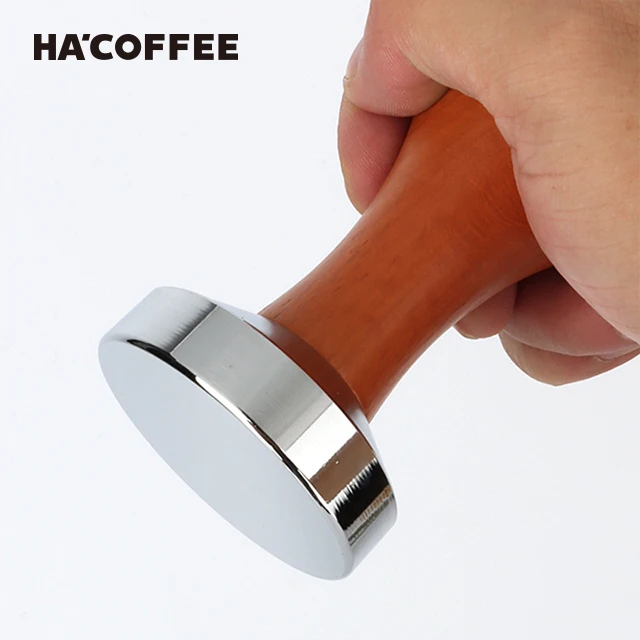 Hot Sale Beech Wood Barista Tamper Tools 51mm 53mm 58mm Espresso Stainless Steel Coffee Tamper with Beech Wooden Handle