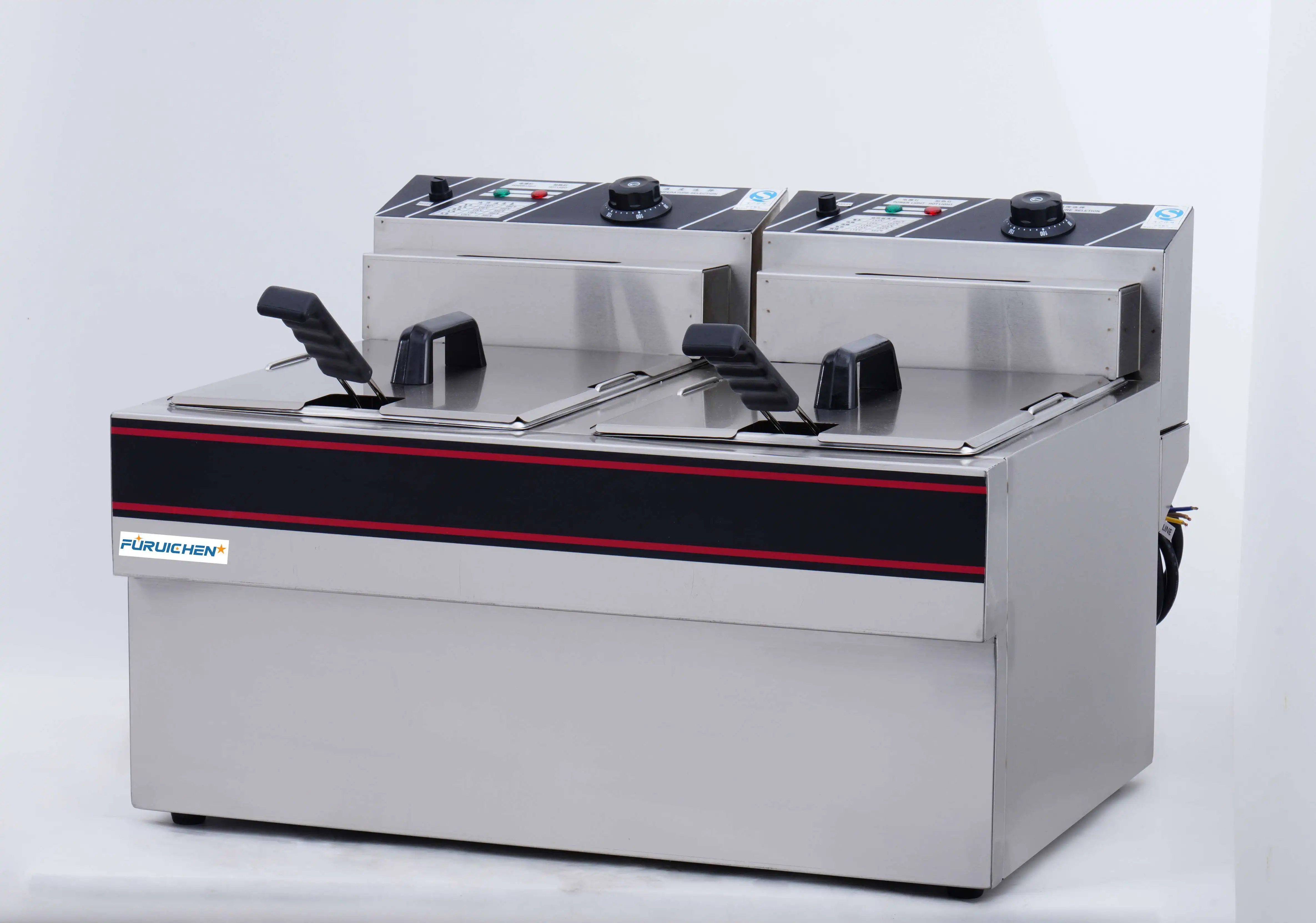 Furuichen 12.5L + 12.5L Commercial Electric Double Cylinder Fryer Machine New For Restaurant Food Shop Home