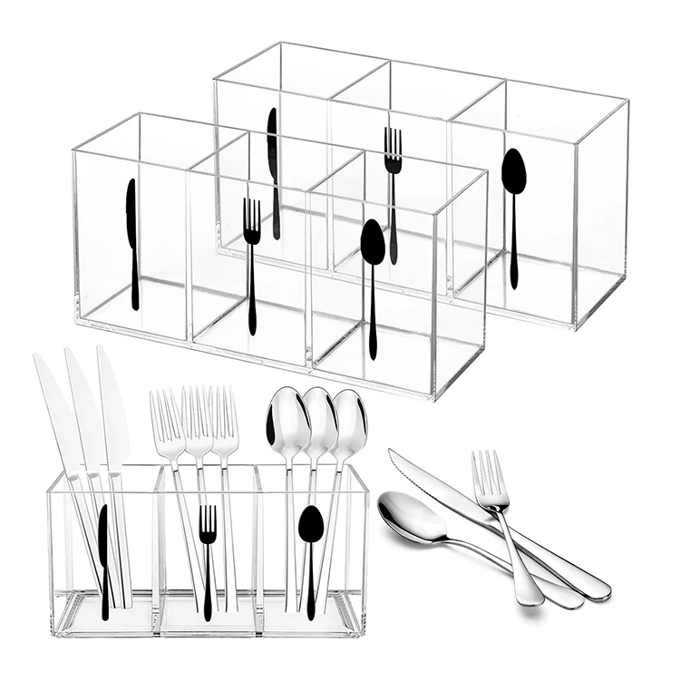 Acrylic Cutlery Storage Organizer Tableware Storage Box PMMA Storage Holder for Fork Knife Spoon