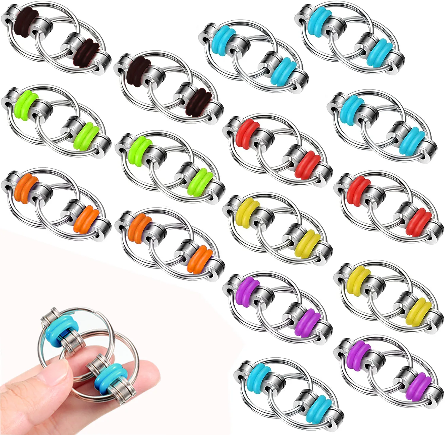 Fidget Bike Chain Flippy Chain Toys for  ADHD Fidget Flippy Key Chains for Adults and Teens Stress Relief Finger Toys