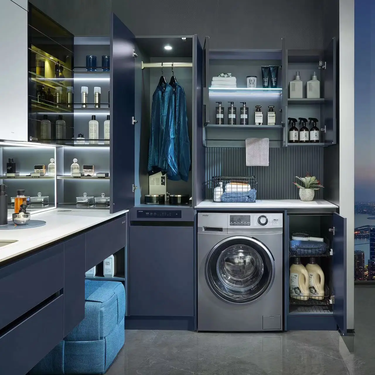 Trending Product Bathroom Cabinet with Mirror & Basin for Hotel High Quality Plywood Bath Cabinet Toilet Cabinet