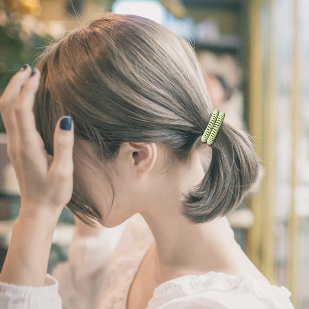 5Pcs Candy Color Elastic Telephone Scrunchies Coiled Hair Ties Wire Telephone Line Hair Tie Set