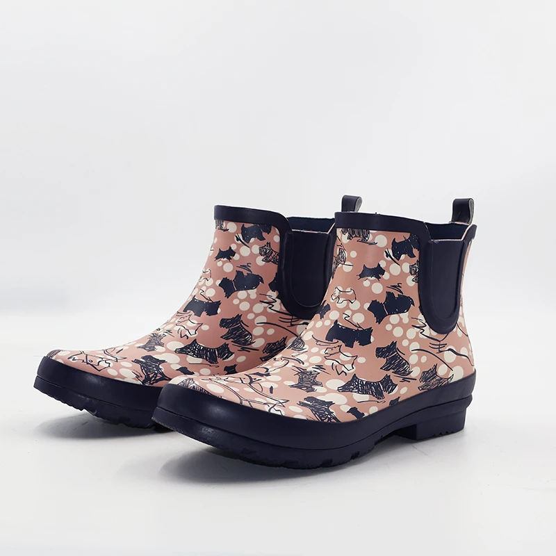 Printed agricultural short waterproof ankle duck rubber boots female Chelsea rain boots neoprene rain boot