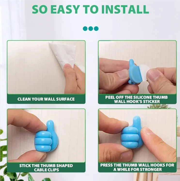 Self Adhesive Wall Decoration Hook Creative Silicone Thumb Key Hanger Hook Home Office Data Cable Clip Wire Desk Organizer