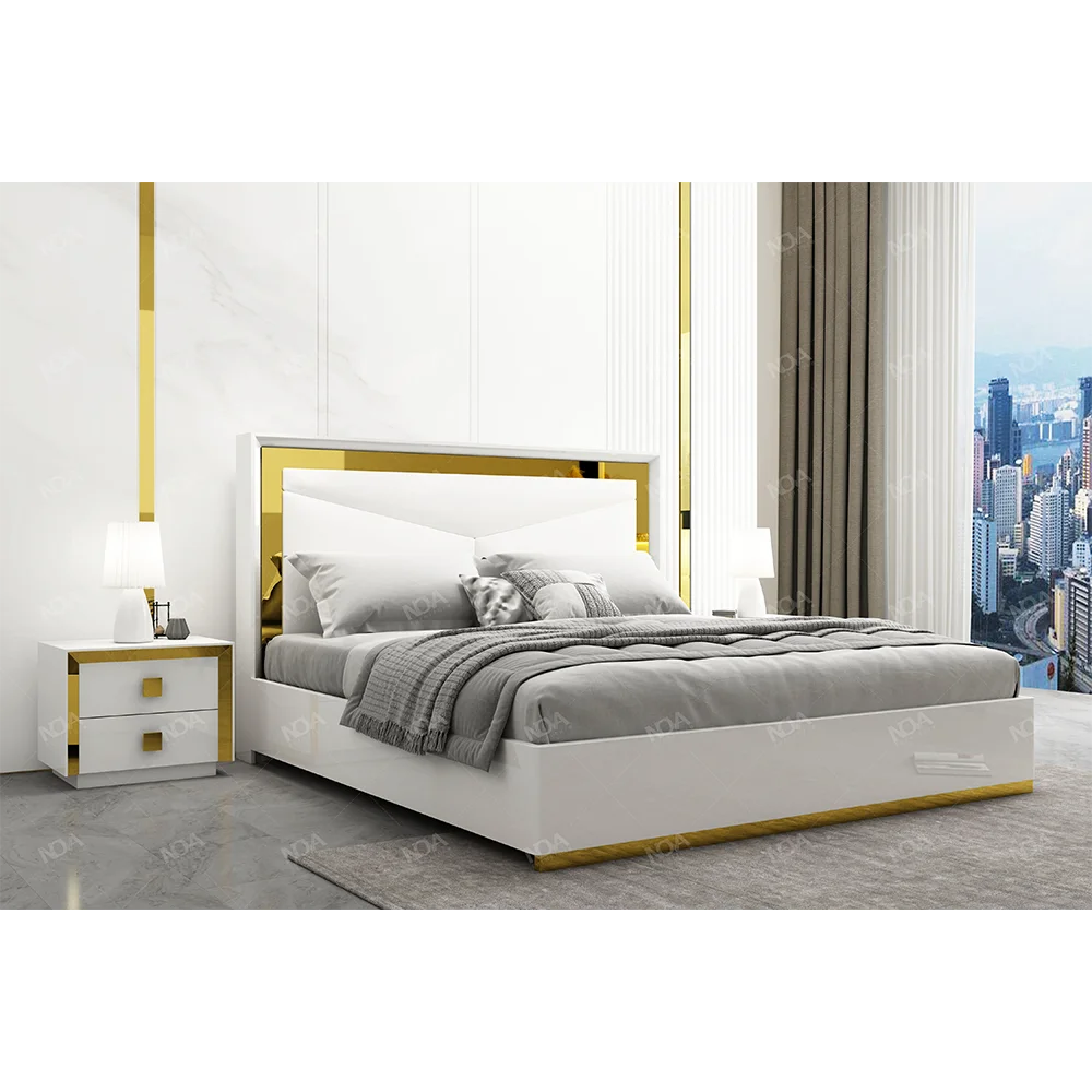 King Size Bedroom Sets Furniture Royal Luxury Modern Hotel Home White High Gloss Platform Bed Frame Bedroom Furniture Set