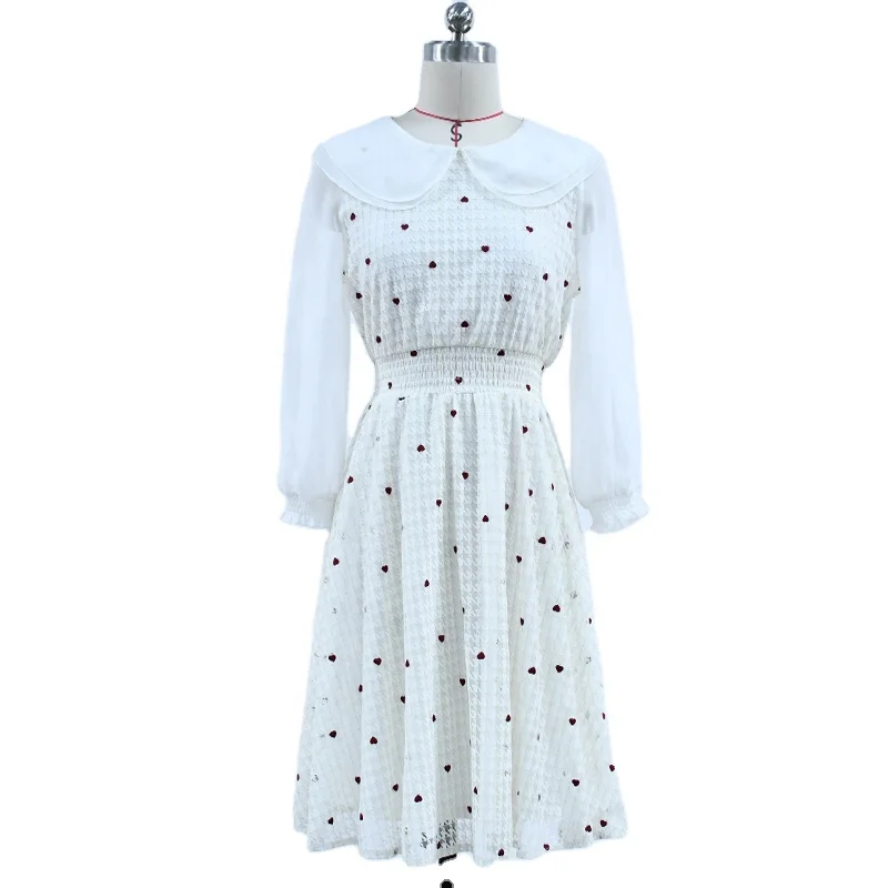 2024 Summer High End Quality Casual Dresses Clothes Women White Lace Heart Embroidery Romantic Dresses Women Elegant Clothes