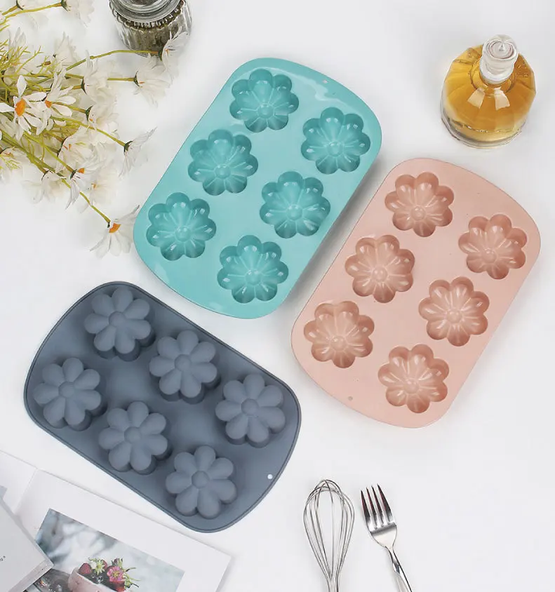 6 Cavity Flower Silicone Mold for Cake Chocolate Candy Cupcakes Pudding Muffins Ice Cube Soap