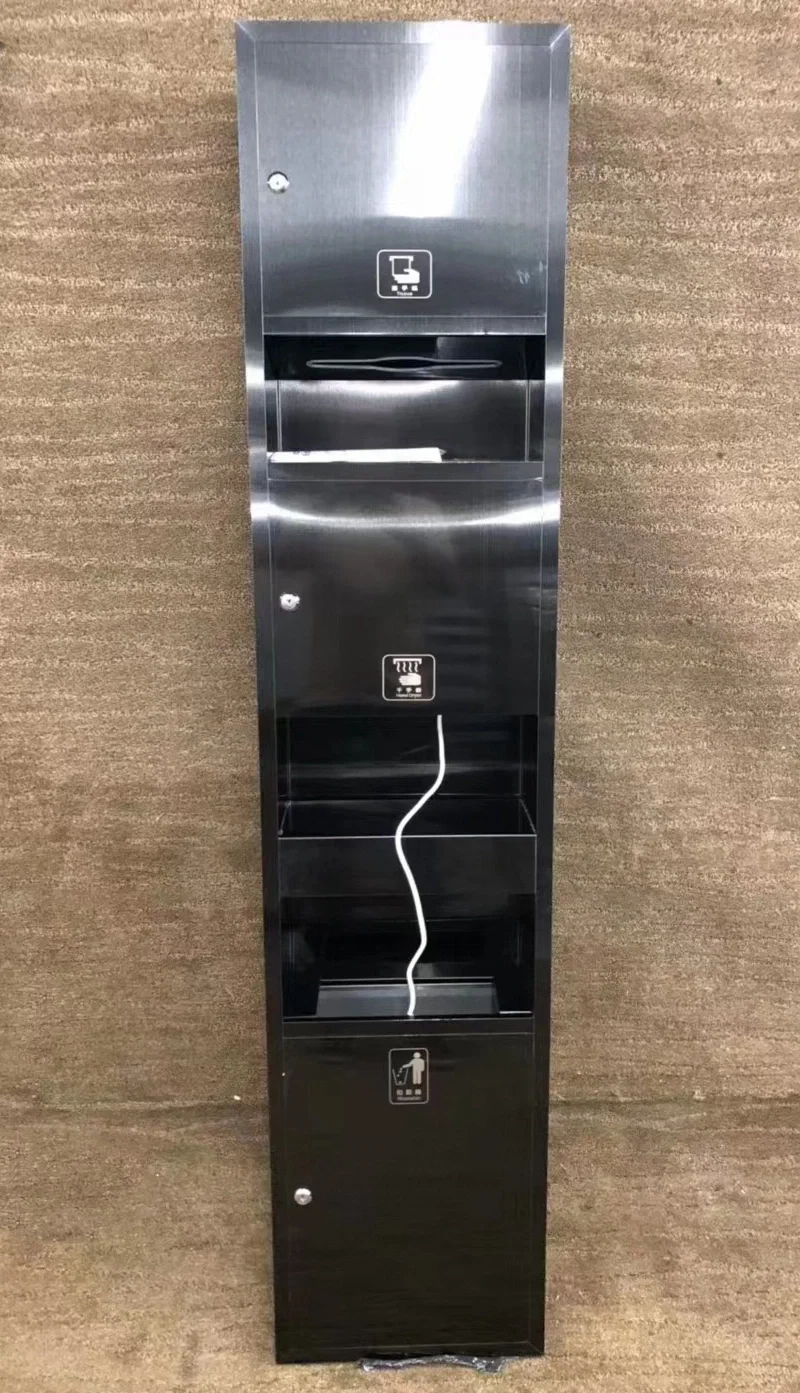 Recessed Combination 3 in 1 Paper Towel Dispenser Waste Receptacle and Hand Dryer for Public Toilets