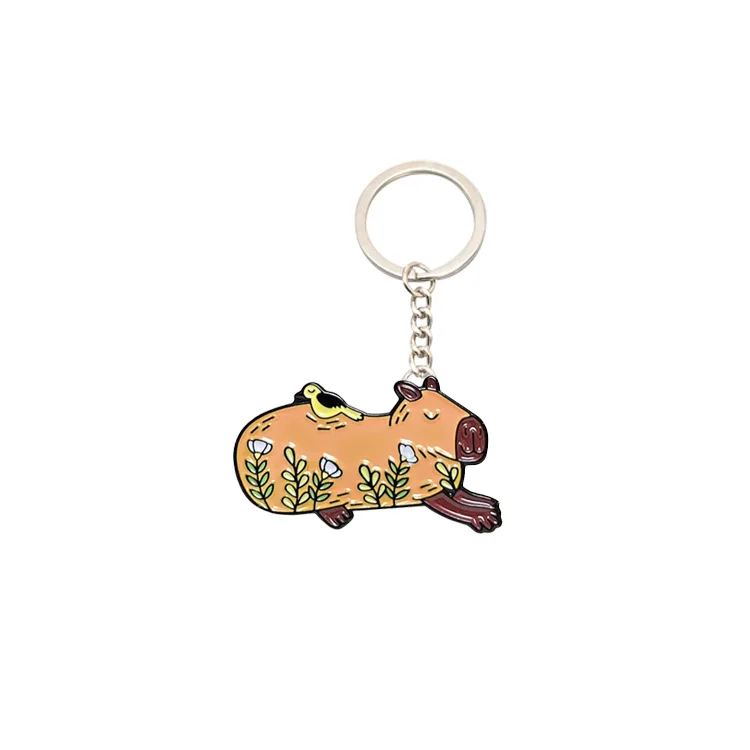 Wholesale Factory Cute Capybara Orange Enamel Keychain Llavero Custom Logo Animal Capy Key  Heart Capybara Keychains Keyring