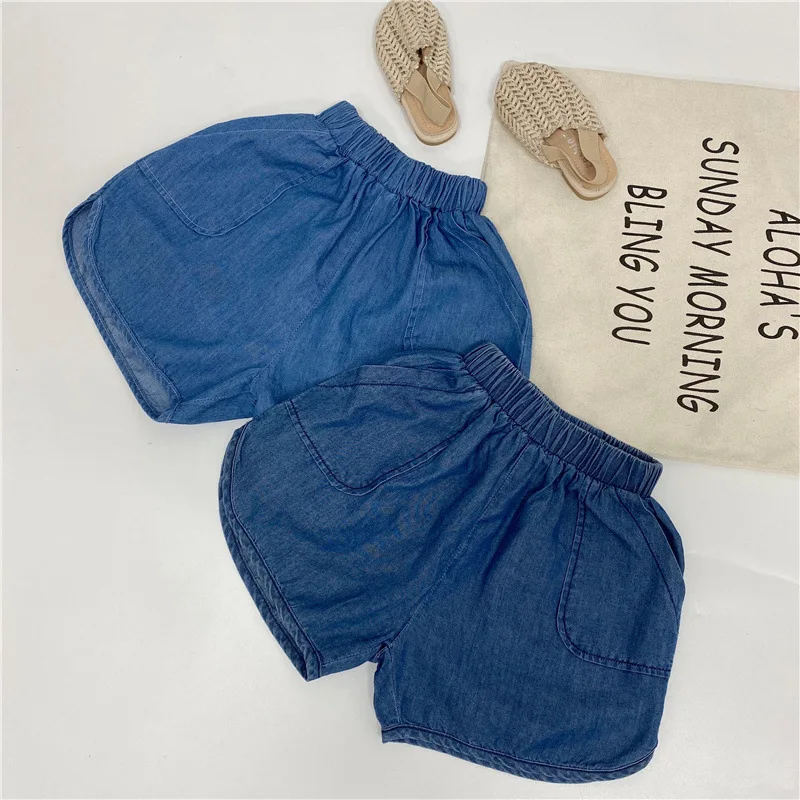 
Summer children boys denim shorts ice silk very thin fabric breathable cool good quality loose Korean pants 