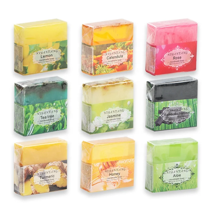 100% Natural Handmade Plant Skin Moisturizing Bath Essential Oil Bar Soap With Lavender, Jasmine, Turmeric, Tea Tree, Bamboo