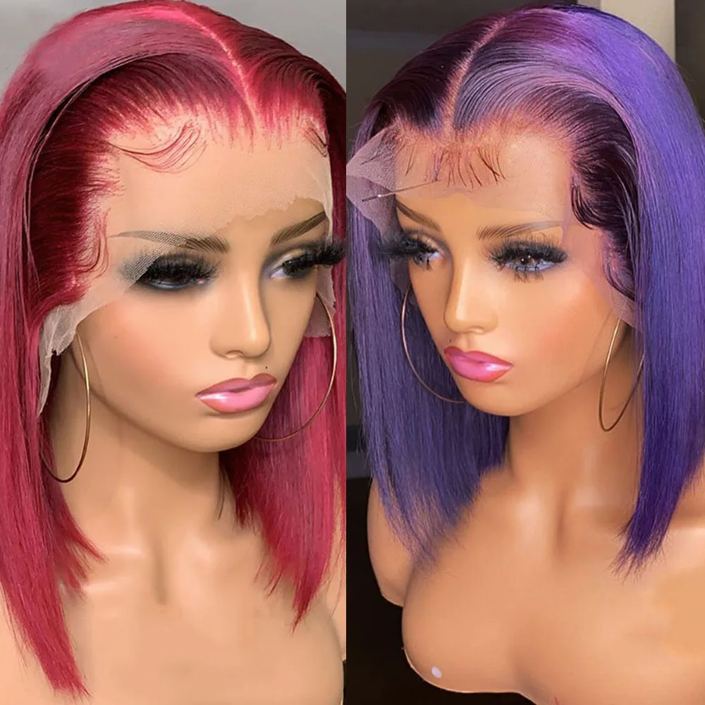 Peruvian Burgundy 99j Colored Short Bob Wigs Human Hair Lace Front Full Lace Human Hair Wig For Black Women Hd Lace Frontal Wig