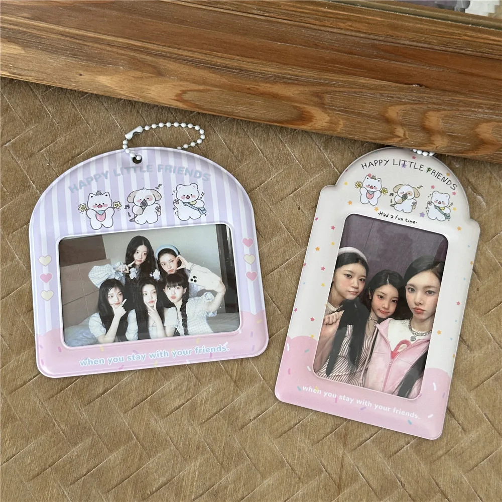 Small MOQ High Quality Custom Design Kpop Die Cut Shape PVC Photo Card Cover Cute Cartoon Photocard Holder with Keychain