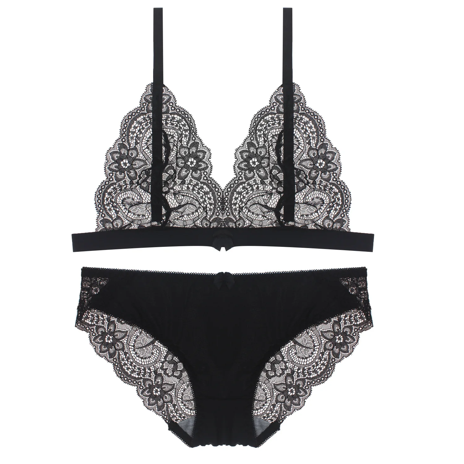 2023 Hot Sale Black Lace Hollow Women Lingerie Sexy Bra Brief Sets Cos Sailor Suit Transparent Bra Set Lingerie Night Gown