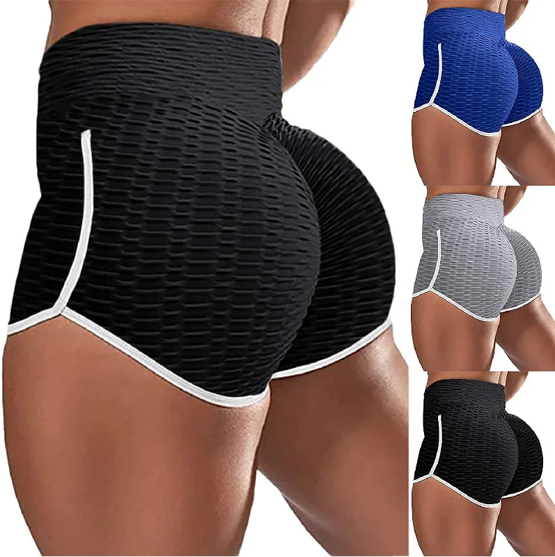 
 Amazon S-3XL European and American high waist peach hip-up shorts bubble sports leggings fitness yoga shorts women  
