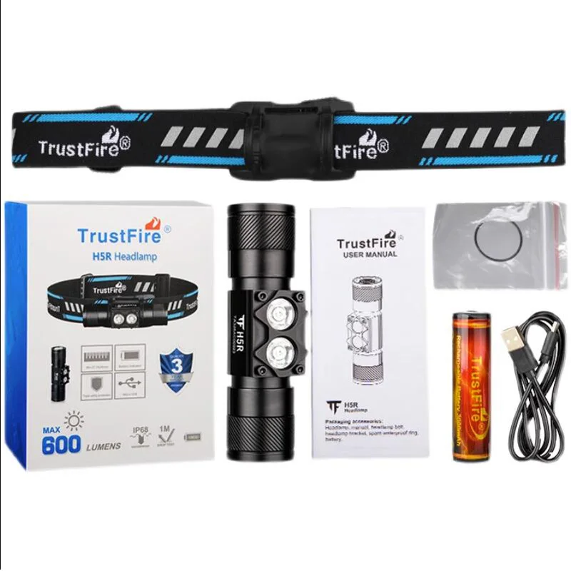 TrustFire H5R 600lm двойной фонарик USB перезаряжаемый алюминиевый HF светодиодный высокой мощности с индикатором