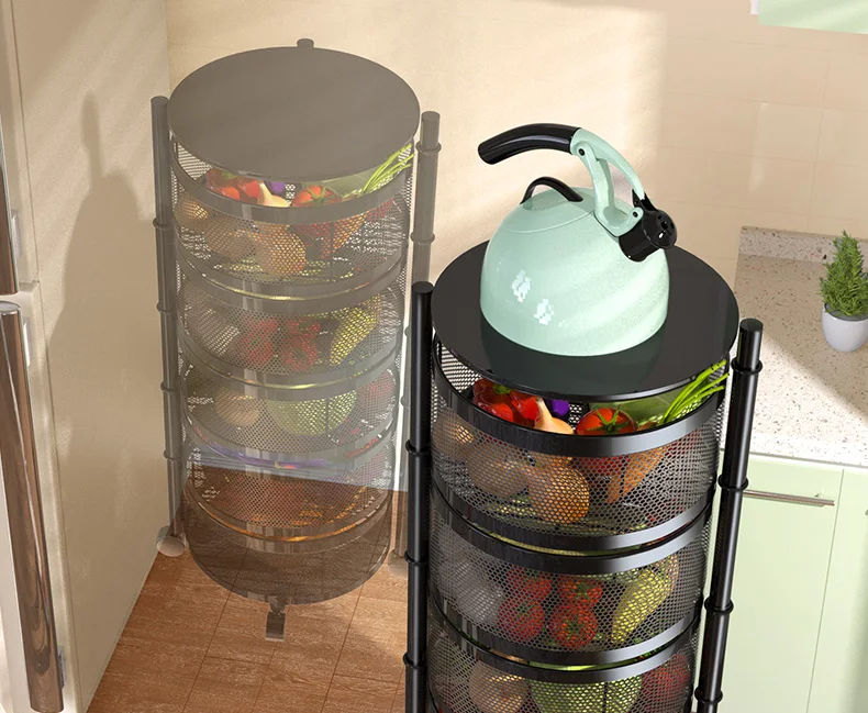 Yuhai Kitchen Storage Rotatable Shelf 3/4/5 Layers Vegetable Or Fruit Storage Rack Metal Multilayer Storage Rack With Wheels