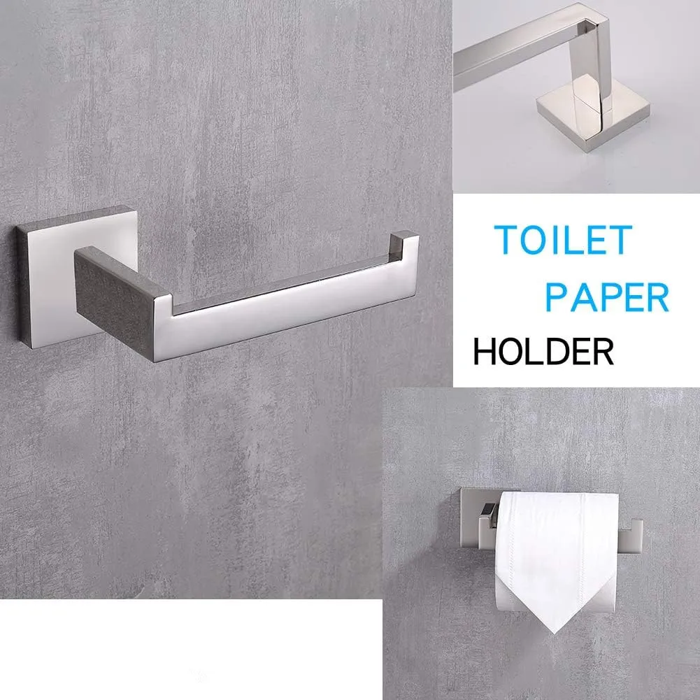 Brushed Nickel Toilet Paper Holder Wall Mount Square Silver 304 Stainless Steel Toilet Paper Roll Holder for Bathroom Rustproof