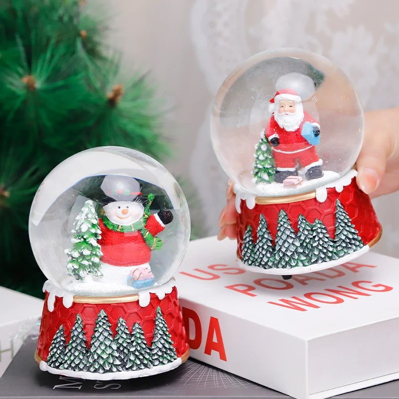 Udeco New Creative Custom Christmas Music Snow Globe Resin Santa Claus Snowman Christmas Crystal Ball For Gifts Home Decoration