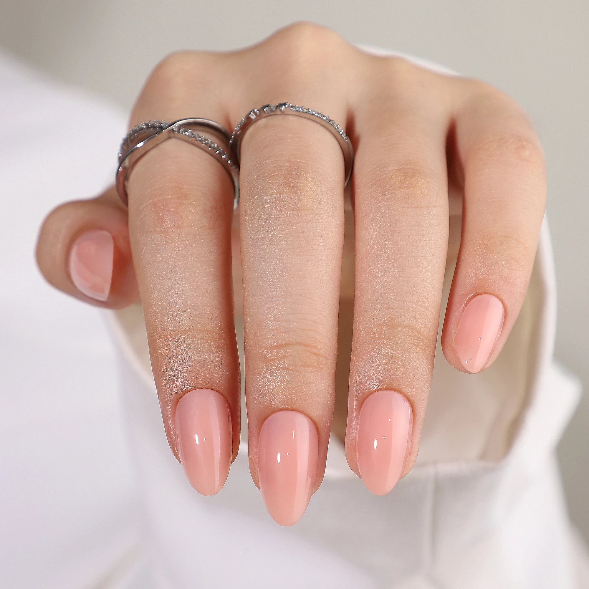 Solid Color Soft Gel Pink Gold Short Almond Press On Nail Tip 32pcs Gel Stick On Artificial Gel Tip Nails Reusable Fake Nails