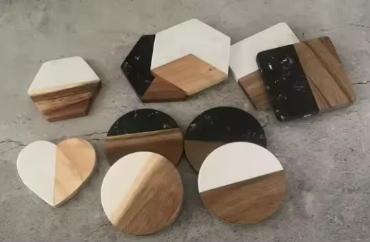 Custom size marble board coaster round and square wooden coasters for drinks cup marble and acacia wood coaster