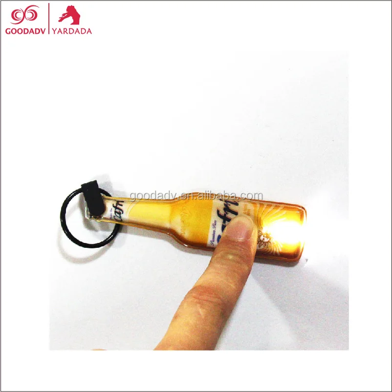 custom logo printed bottle shape led projector keychain PVC keychain with LED light