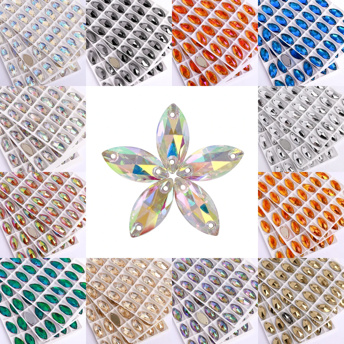 QIYI 3223 Different Size 55 Colors Latest Fashion Pure Hard Luxury Flat Back Bright Versatile Navette Sew-on Stone Rhinestones