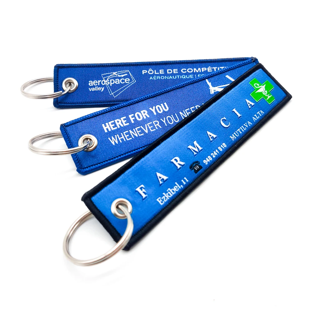 RFID China Stock Double Sided Fabric Embroidered Key Chain With Hook With Key Rings