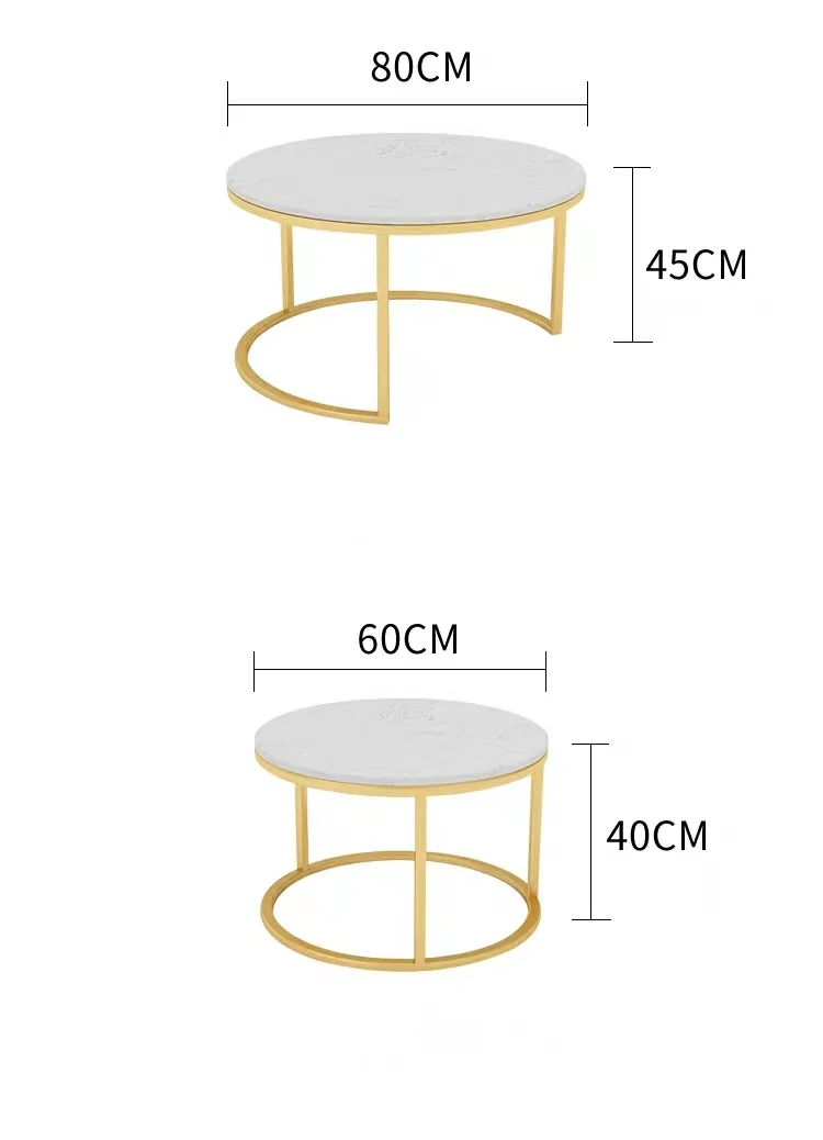 Home furniture living room modern gold small round cheap coffee table set with sintered stone top