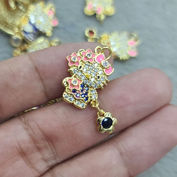 CZ8969 Dainty 18k Gold Plated Cute CZ Micro pave Multi Colored Enamel Cat Zodiac 12 Constellations Charm Pendants