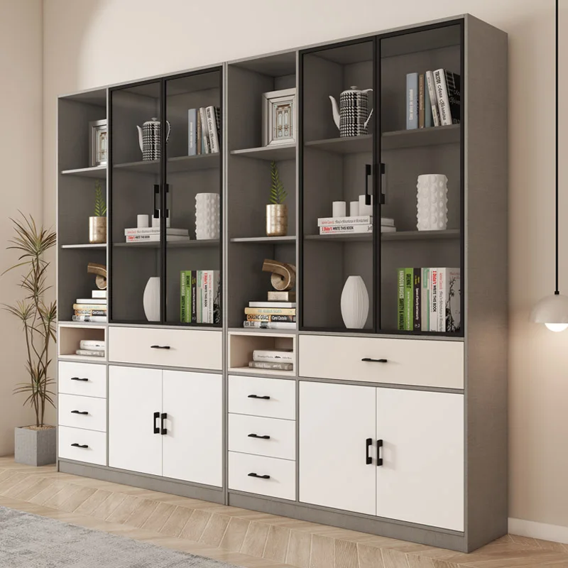 Mdf Library Large Bookcase Modern Luxury Living Room Furniture Commercial Bookshelf Design With Storage
