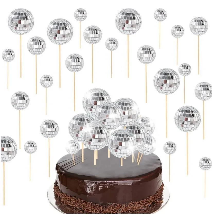 Ball Cake Topper Colorful Pearl Ball Shaped Cupcake Insert Cake Topper for Birthday Party Favors Decoration