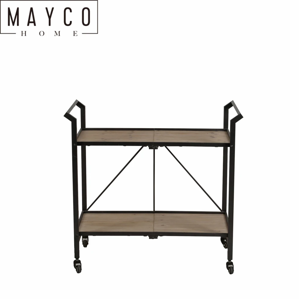 Mayco промышленный винтажный стиль Деревенская кухня гостиница металл и дерево Сервировочная Тележка с 2 многоярусными