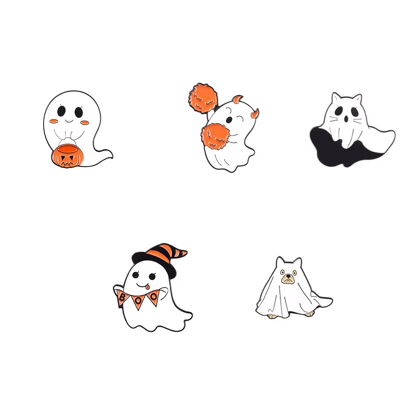 Жуткие милые летающие призраки броши на заказ металлические булавки в виде тыквы Гота значок Хэллоуин эмалированная булавка Новинка