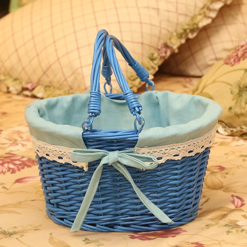 Wholesale cheap empty folding handle picnic basket wicker picnic basket with handle