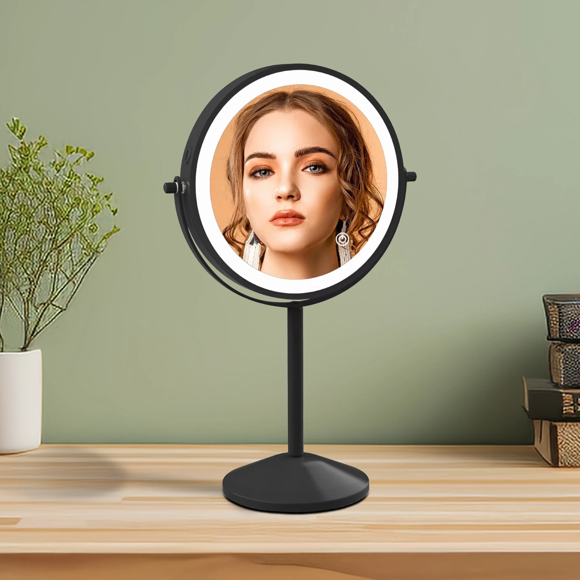 8 Inch Make Up Organizer with led Light Mirror Home Magnifying Makeup Mirror Desktop Cosmetic Mirror with Light